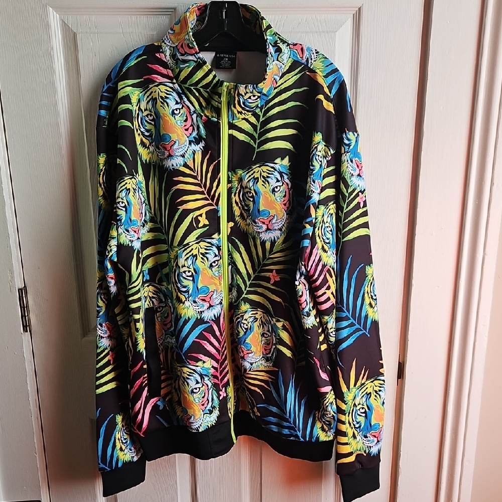 Tropical Neon Tiger Zip-Up Jacket